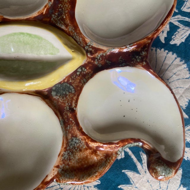 Vintage French Majolica Oyster Plates from Vallauris, 1950s, Set of 4 For Sale - Image 3 of 10