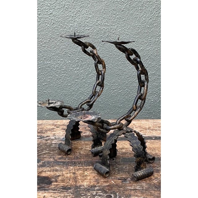 Vintage Wrought Iron Chain Candle Holders For Sale - Image 12 of 12