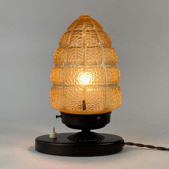 Amber Glass and Burnished Brass Table Lamp, Sweden, 1930s For Sale - Image 15 of 18