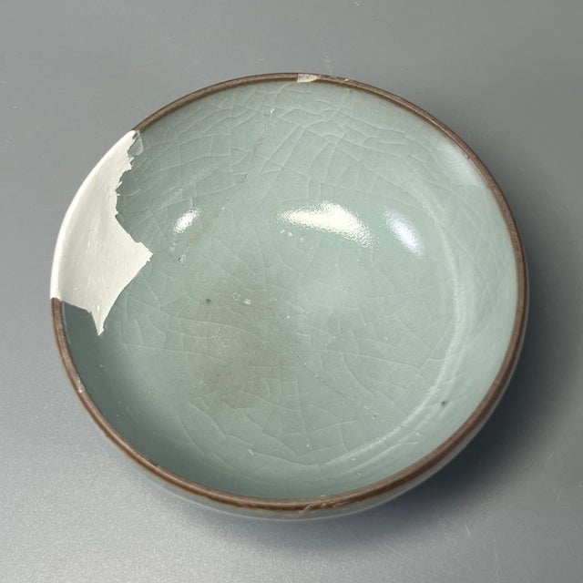 Antique Chinese Celadon Bowl, Collectible (Restored) For Sale - Image 4 of 6