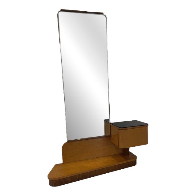Vintage Art Deco Dressing Mirror with Black Opaline Glass by U.P Zavody in Brno, Czech Republic, 1930 For Sale