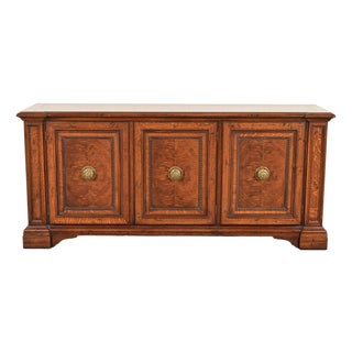 Henredon French Regency Louis XVI Carved Walnut and Oak Sideboard Credenza or Bar Cabinet For Sale
