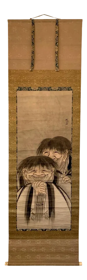 Large Antique Zen Japanese Ink Scroll After Sesson Shukei