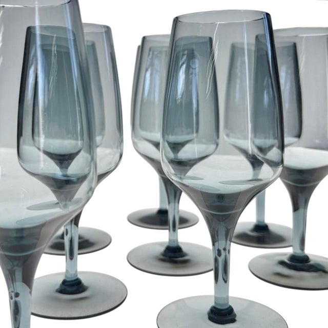 Mid-20th Century Crystal Wine Glasses in Smokey Sapphire - Set of 8 For Sale - Image 4 of 5
