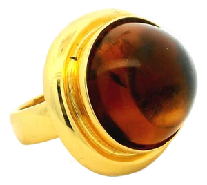 Vintage Turgo 18k Gold Large Cabochon Citrine Statement Ring, Size 7