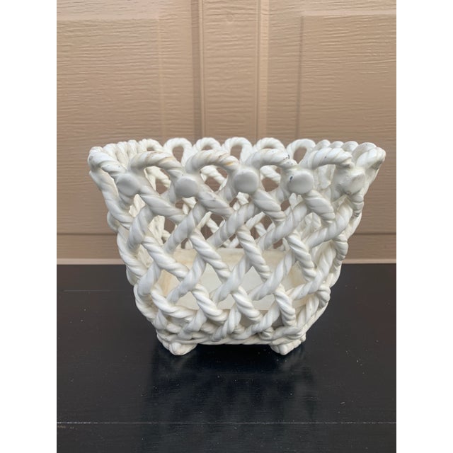 White French Country Trompe l'Oeil Porcelain Rope Basket Cachepot For Sale - Image 8 of 12