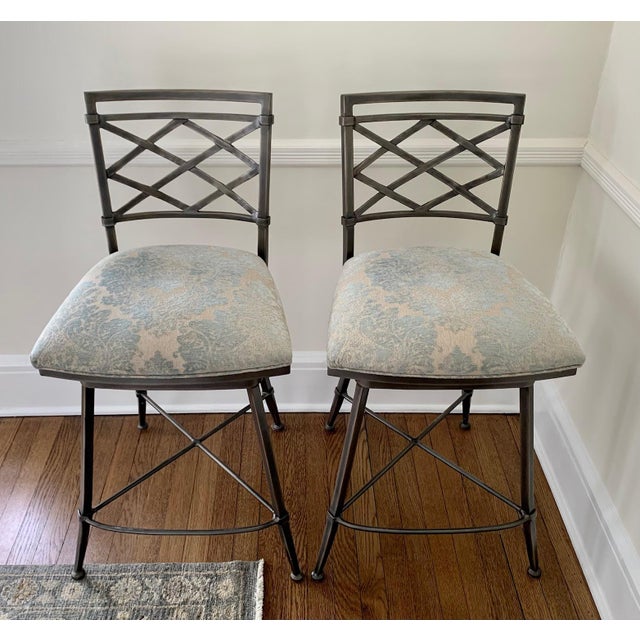 Upholstered Ethan Allen Becker Swivel Counter Stools a Pair Chairish