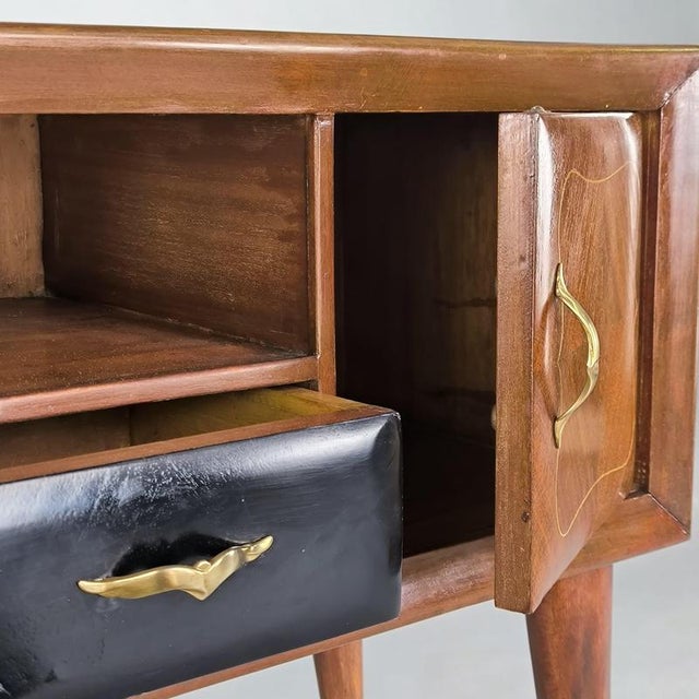 Mahogany and Black Glass Bedside Tables, 1950s, Set of 2 For Sale - Image 6 of 10