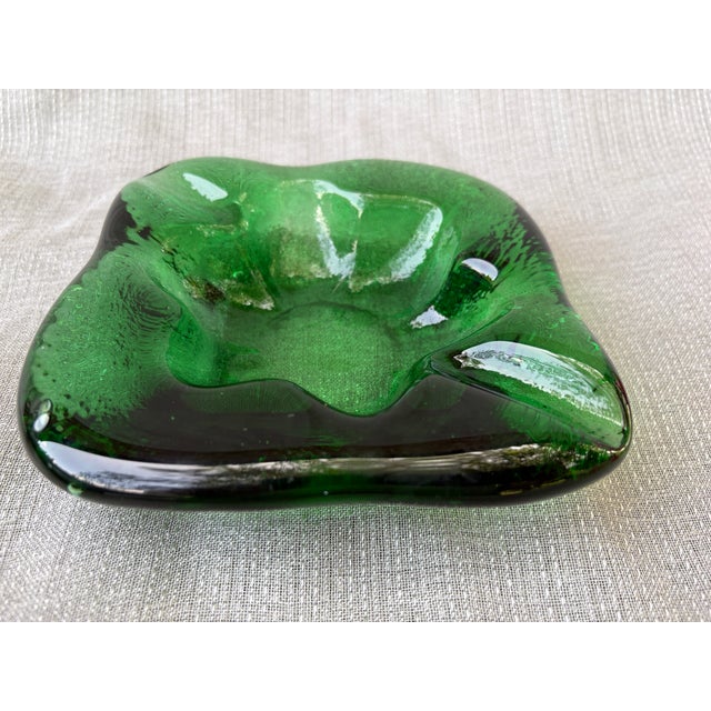 Glass Chunky 60's Blenko Style Green Glass Catchall Ashtray For Sale - Image 7 of 15