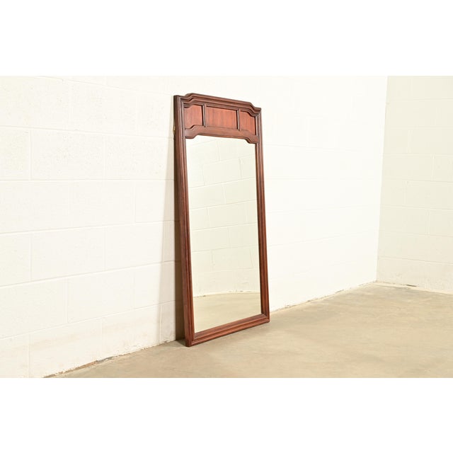 Mid-Century Modern Thomasville Mid-Century Modern Hollywood Regency Campaign Carved Walnut Framed Wall Mirror, 1970s For Sale - Image 3 of 14
