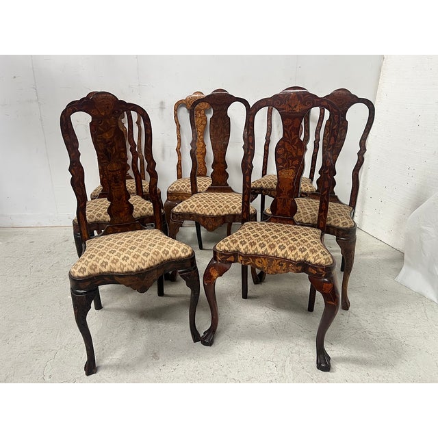 Antique Dutch Chairs in Marquetry Wood, 1800s, Set of 8 For Sale - Image 6 of 18