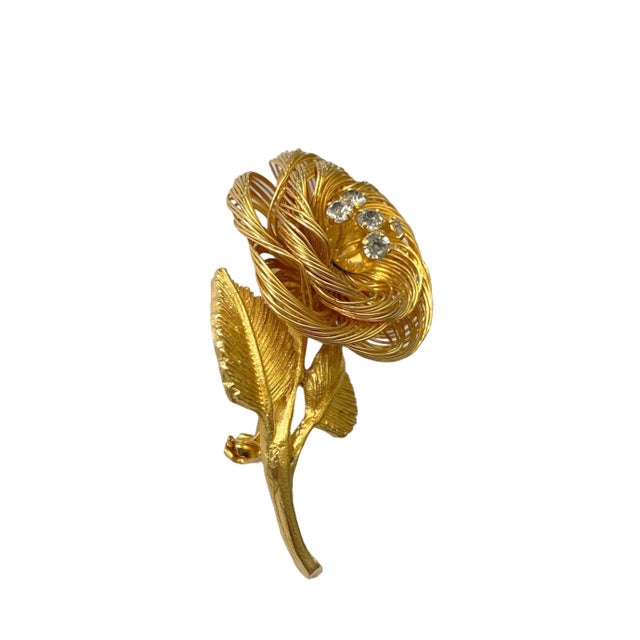 Mid-Century Modern Vintage Gold Tone Wire Rose Pin /Brooch 2" H For Sale - Image 3 of 5