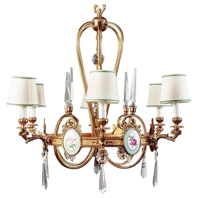 Art Deco Italian Brass Chandelier with Porcelain Insert, 1940 For Sale - Image 13 of 13