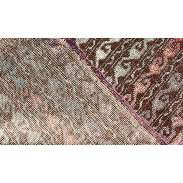 Brown and Pastel-Colored Vintage Turkish Oushak Runner With Vining Geometrics 2'1 X 6'10 For Sale In Atlanta - Image 6 of 6