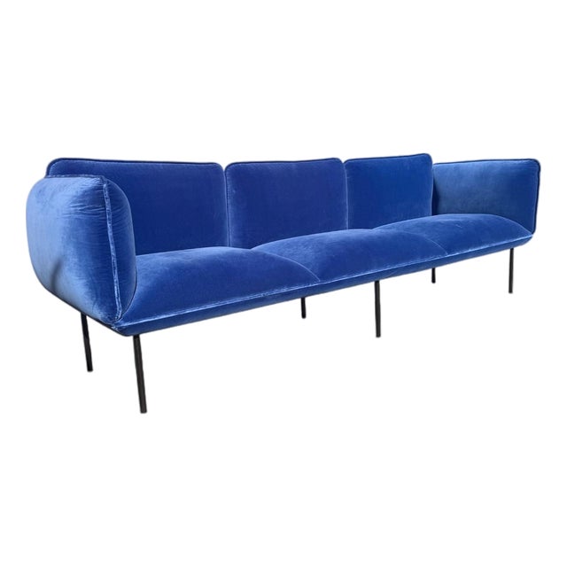 Mika Tolvanen for Woud Nakki Royal Blue Velvet Three-Seat Sofa For Sale