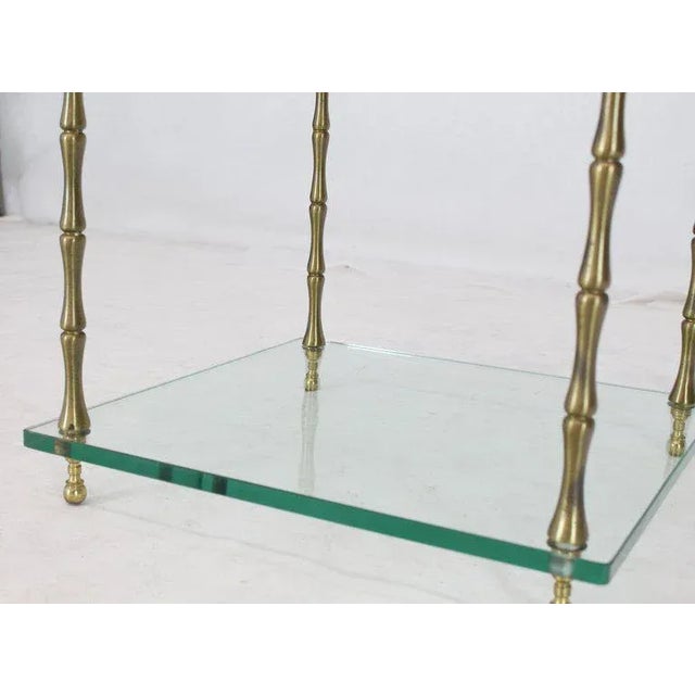 Glass Faux Bamboo Brass Cube Square Side Table Stand For Sale - Image 4 of 10