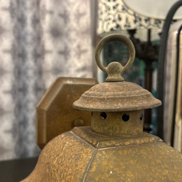 Antique Rustic Metal Lantern Light For Sale - Image 11 of 12