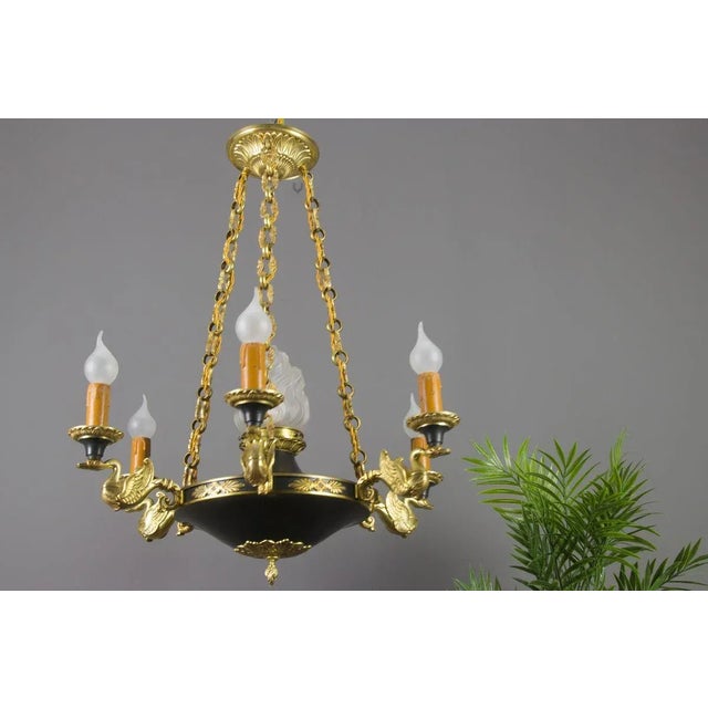 French Empire Style Bronze, Brass and Glass Chandelier, 1920s For Sale - Image 12 of 18