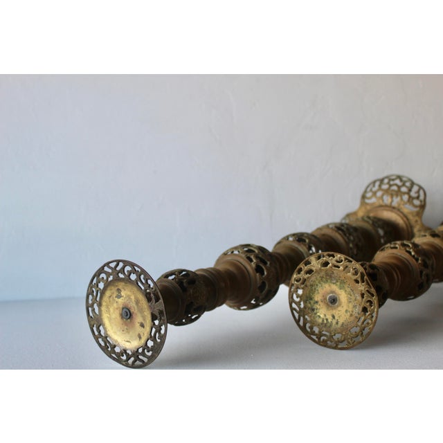 Vintage Altar Size Pierced Brass Floor Candlestick Holders Ornate Reticulated Design Mid Century For Sale - Image 15 of 15
