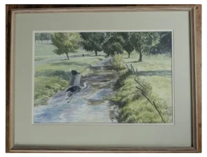 Desmond Walduck, Scene with Heron, 1980s, Ink & Watercolor