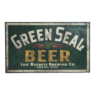 Rare Pre-Prohibition Green Seal Beer Lighted Tin Sign For Sale