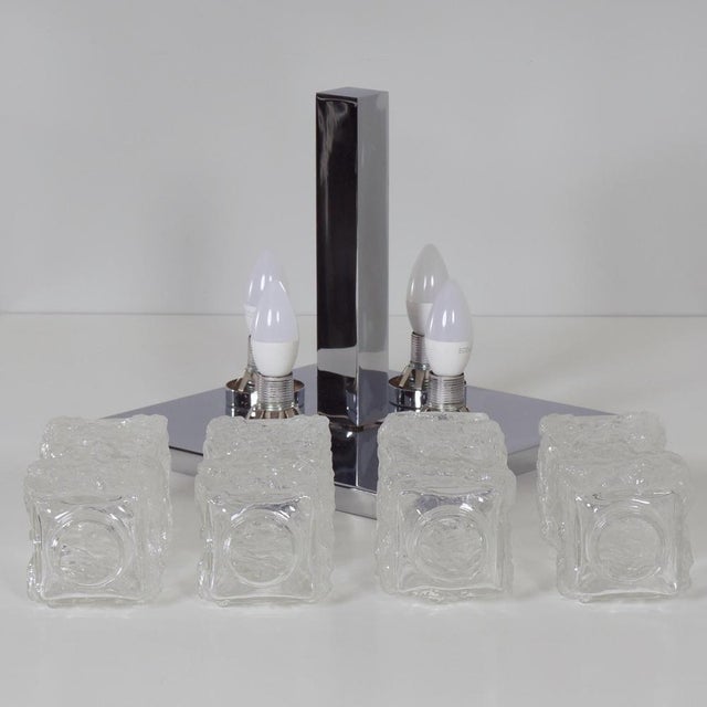 Brutalist Ceiling Lamp in Chrome and Pressed Glass from Hillebrand Leuchten, 1970s For Sale - Image 6 of 9