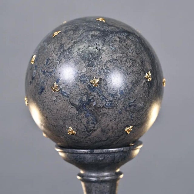 Traditional Empire Classic Grey and Black Marble Bilboquet with Gilded Bees For Sale - Image 3 of 7