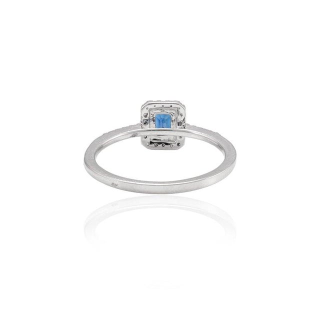 Metal Octagon Cut Blue Sapphire and Halo Diamond Statement Ring Size 7 (All Sizes Available) For Sale - Image 7 of 8