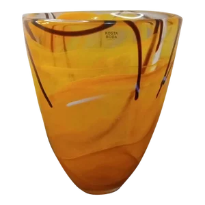 1980s Anna Ehrner for Kosta Boda Sweden Orange Swirl Art Glass Vase
