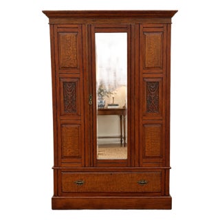 Antique Late 19th Century English Victorian Mirrored Wardrobe Armoire For Sale
