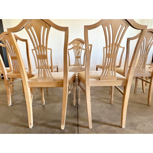 Vintage Sheraton Style Hand Carved Shield Back Dining Chairs Newly Upholstered - Set of 10 For Sale - Image 11 of 11