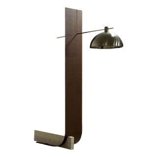 Equo X Floor Lamp in Bent Iron with Stainless Steel and Travertine by D´ARK Atelier For Sale