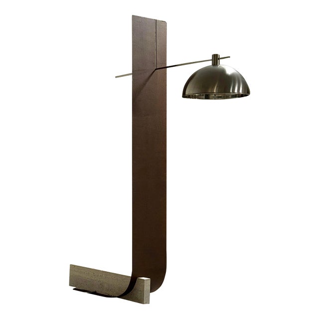 Equo X Floor Lamp in Bent Iron with Stainless Steel and Travertine by D´ARK Atelier For Sale
