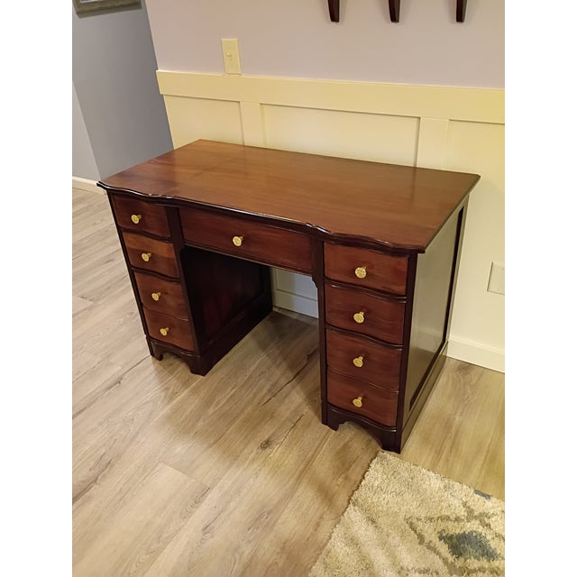 Vintage Solid Wood Desk With Chair For Sale - Image 4 of 18