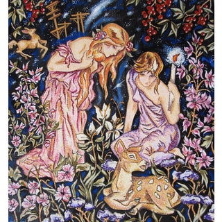 We are Star-Stuff by Louis Recchia | Oil on canvas Two figures among flowers and a deer in a starry scene. For Sale