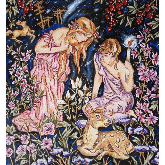 We are Star-Stuff by Louis Recchia | Oil on canvas Two figures among flowers and a deer in a starry scene. For Sale