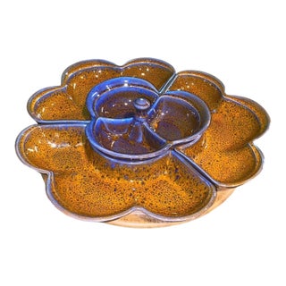 Vintage Mid Century Modern Ceramic Lazy Susan Serving Platter Pottery California Signed - 4 pcs For Sale
