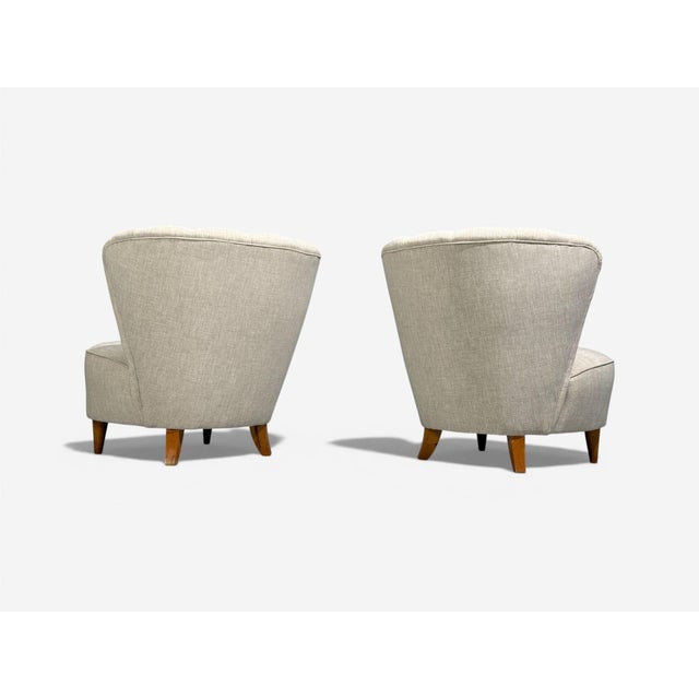Carl-Johan Boman, Easy Chairs, Beige Linen, Wood, Finland, 1950s For Sale - Image 11 of 12
