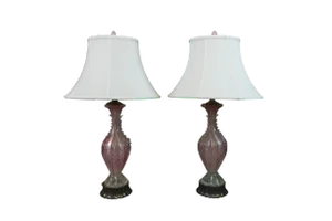 1950s Italian Pink Murano Glass Table Lamps - a Pair