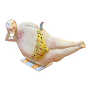 1990s Signed Steven McGovern Whimsical Figurative Pottery Teapot For Sale