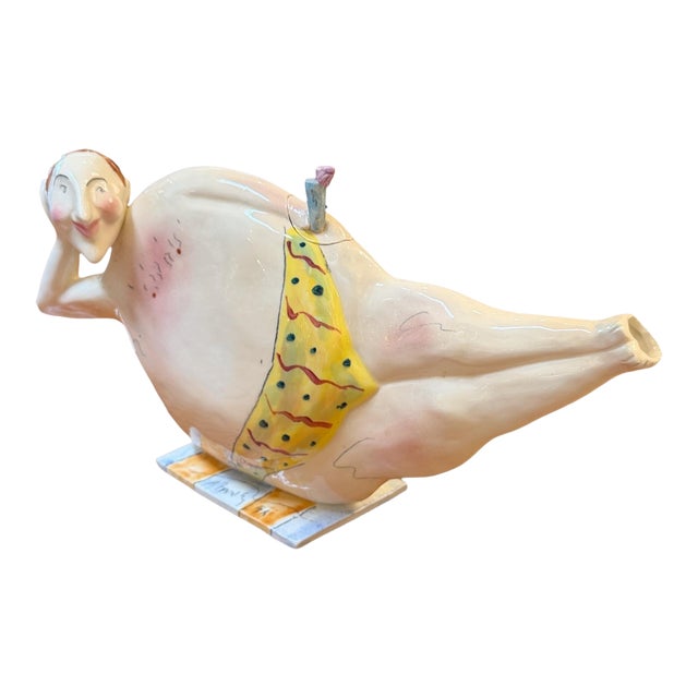 1990s Signed Steven McGovern Whimsical Figurative Pottery Teapot For Sale