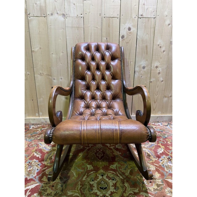 Chesterfield Rocking Chair in Havana Leather, 1960s For Sale - Image 6 of 7