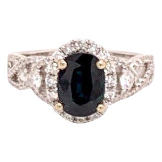 Diamond Sapphire Ring 6.5 18k Gold 2.62 TCW Women Certified For Sale