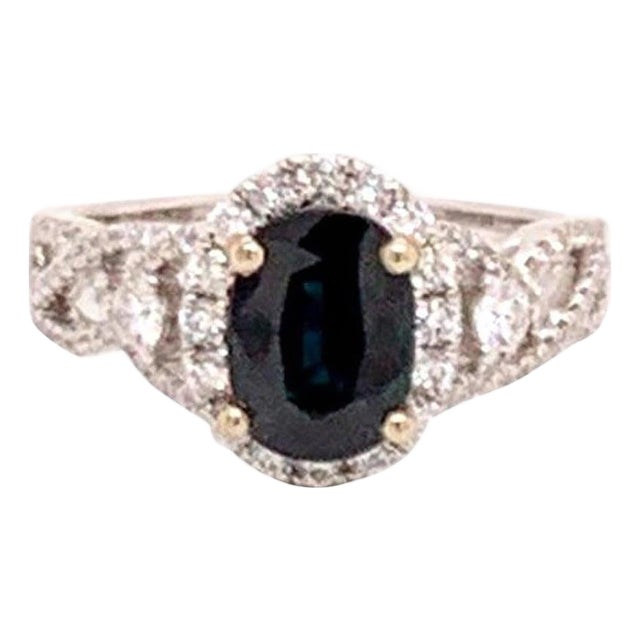 Diamond Sapphire Ring 6.5 18k Gold 2.62 TCW Women Certified For Sale