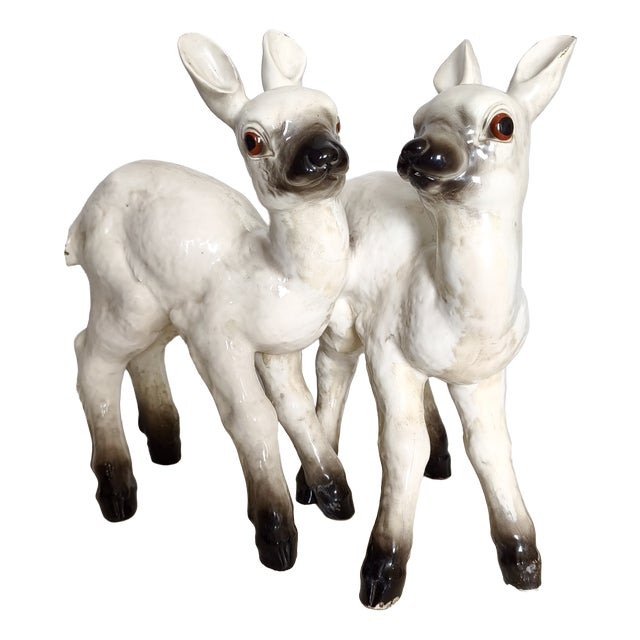 Vintage Mollica Ceramic Statue of Two Lambs, Italy, 1940s For Sale
