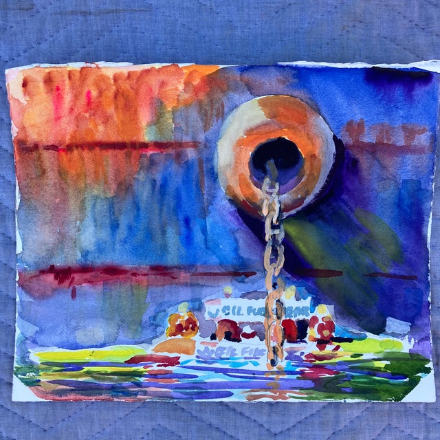 1980’s Original Philadelphia Street Scene Watercolor Painting Double Sided For Sale - Image 4 of 4