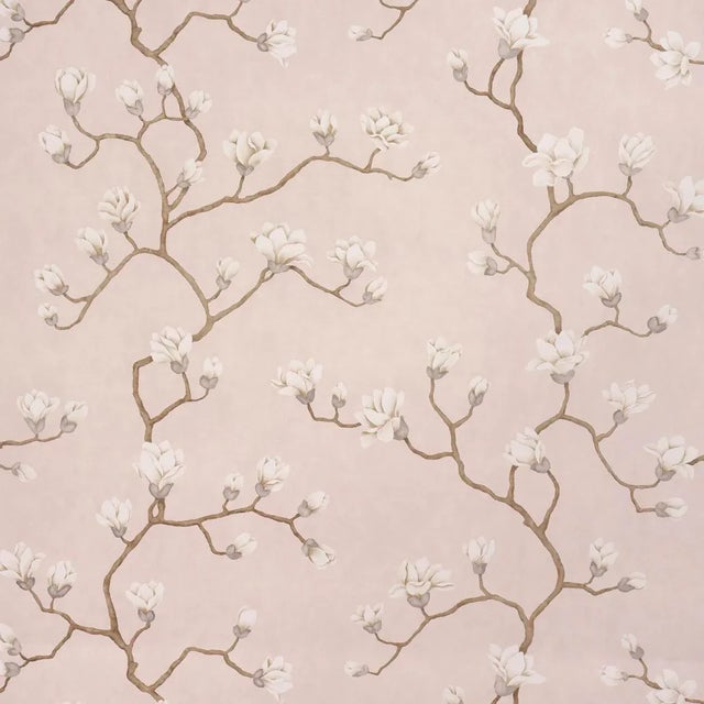 Schumacher Magnolia Tree Wallpaper In Dusty Blush For Sale