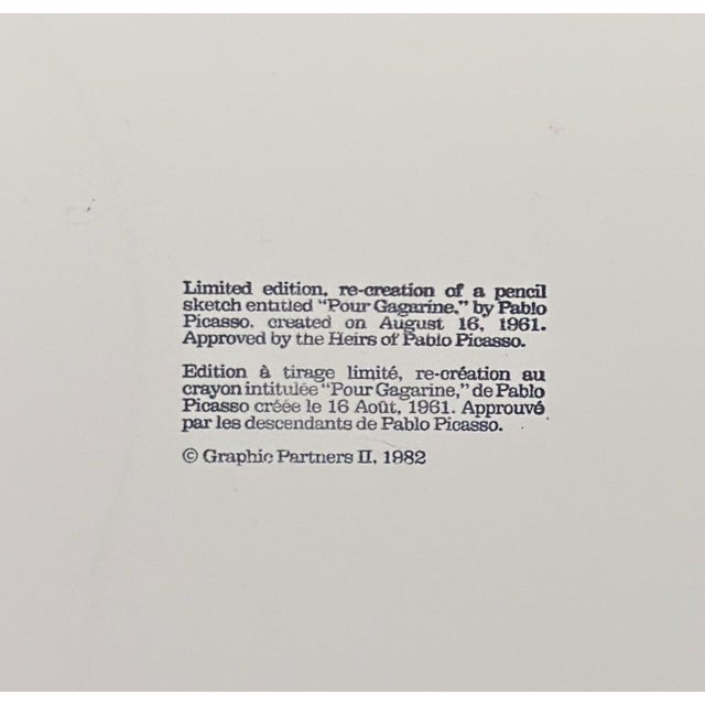 Pablo Picasso 1980s Pablo Picasso, Youri Gagarine (Marina Picasso Estate Hand Signed Lithograph) Reproduction For Sale - Image 4 of 4