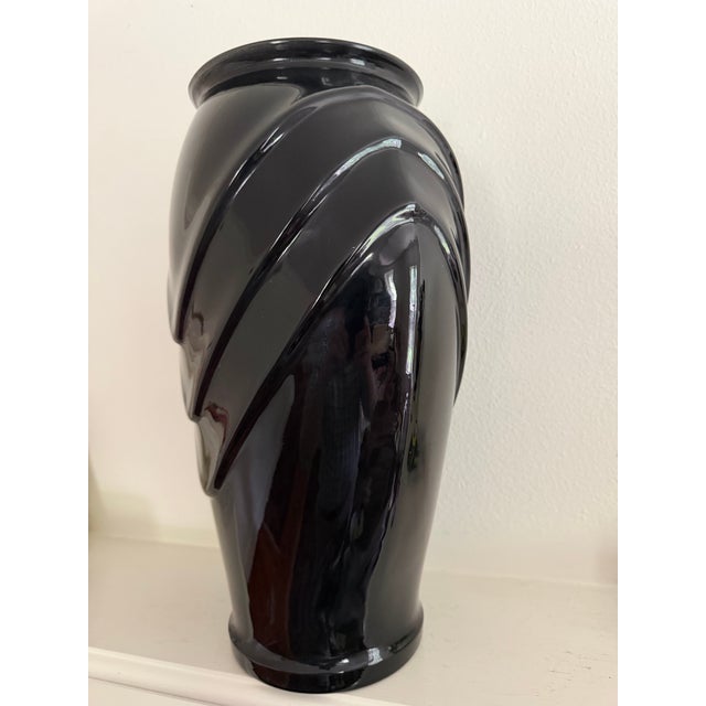 Glass Vintage Anchor Hocking Large Black Glass Vase For Sale - Image 7 of 8
