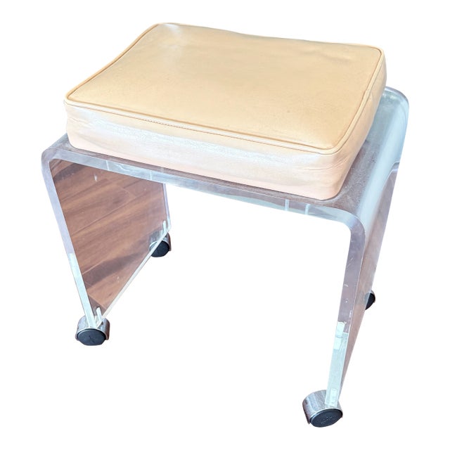 1970s Waterfall Lucite Vanity Stool on Rollers For Sale